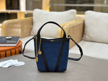 Chloé Spin Tote Bag Small 18CM Blue Denim Calfskin 272221
