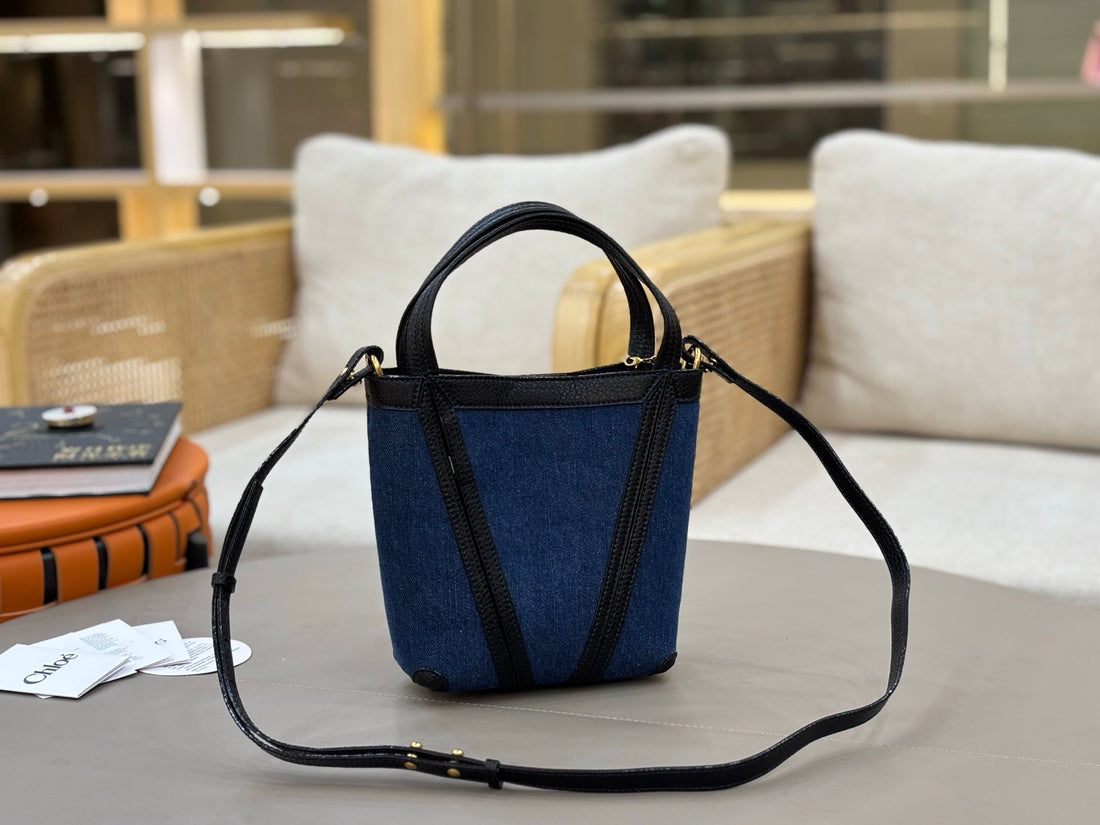 Chloé Spin Tote Bag Small 18CM Blue Denim Calfskin 272221