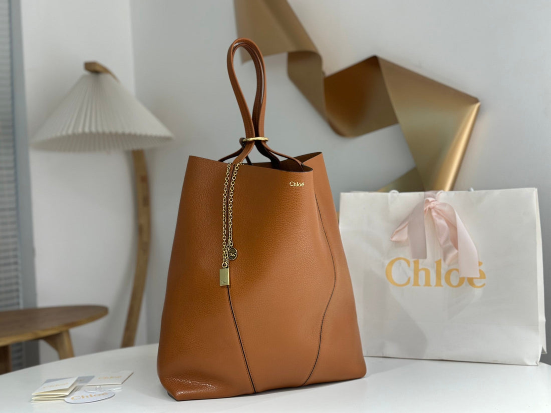 Chloé Spin Tote Bag Large 35CM Brown Calfskin 272217