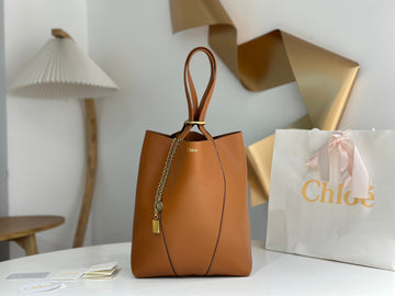 Chloé Spin Tote Bag Medium 27CM Brown Calfskin 272216