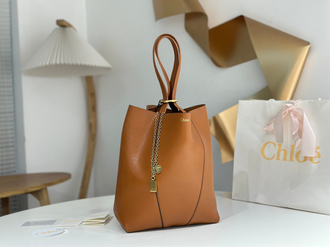 Chloé Spin Tote Bag Medium 27CM Brown Calfskin 272216