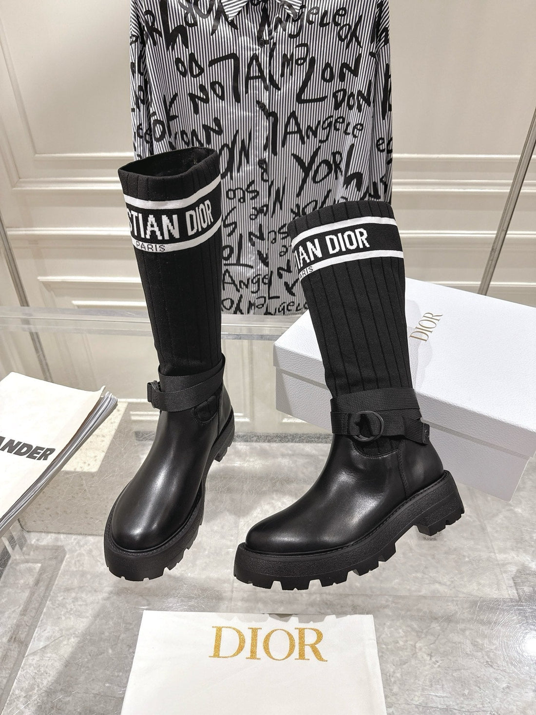 CD Hight Stocking Riding Boots Black Cowhide 565790