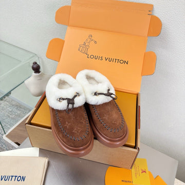 LV Lamb-Lined Platform Slippers Dark Brown Lamb Wool Suede 566893
