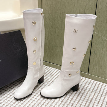 Chanel Riding Boots White Lambskin 567791