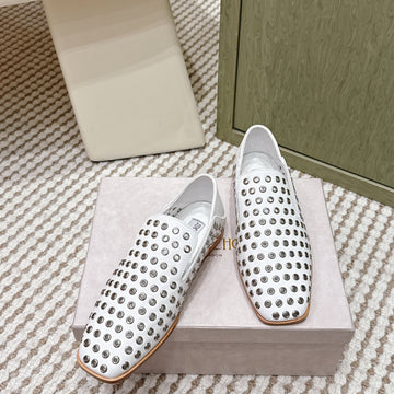 Jimmy Choo Eliot Flat Slippers Metallic Eyelets White Calfskin 568493