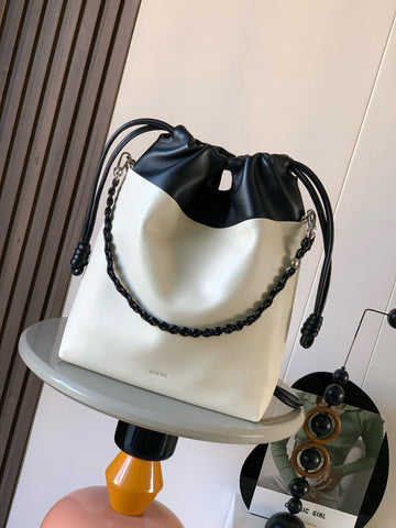 Loewe Flamenco Tote Bag 38 In Black Mix White Lamskin 274216