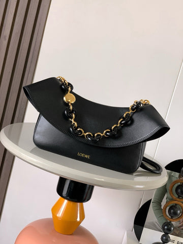 Loewe Ola Handbag Medium 26CM In Black Silver Calfskin 274220