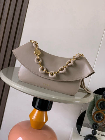 Loewe Ola Handbag Medium 26CM In Beige Silver Calfskin 274224