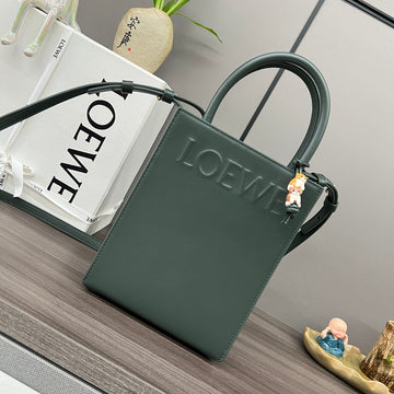 Loe Standard A5 Tote Bag In Glossy Green Calfskin Leather 274271
