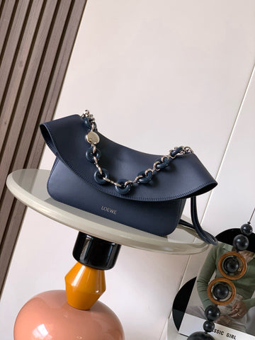 Loewe Ola Handbag Medium 26CM In Blue Silver Calfskin Leather 274228