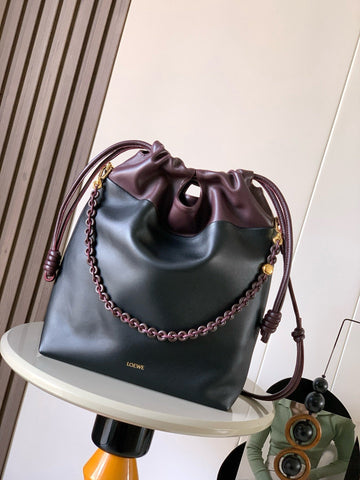 Loewe Flamenco Tote Bag 38 In Burgundy Red Lamskin 274218