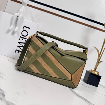 Loewe Small Puzzle Bag 24 In Classic Green Cowhide And Suede 274495