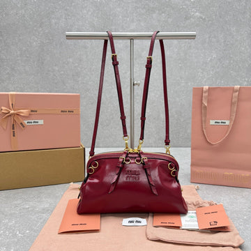 Miu Mcdonal Dumpling Ruby Red 24CM Bag In Oli-Waxed