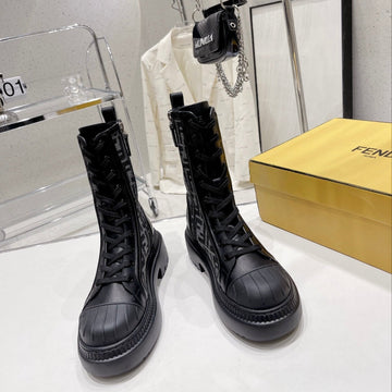 Fendi Domino New Monogram Lace-Up Boots Black In Sheepskin 576795