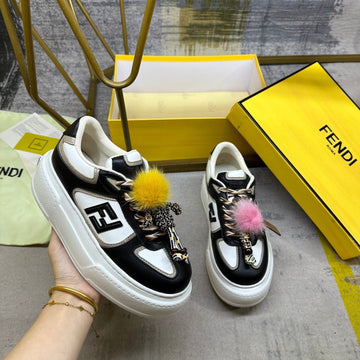 Fendi Match Lace-Up Sneakers Black White Sheepskin 575414