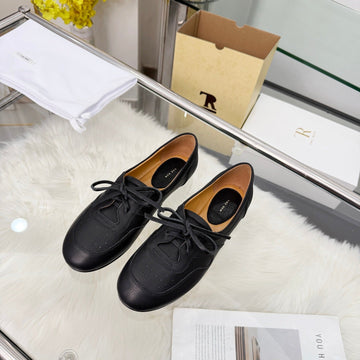 The Row 2026 New Lace-Up Loafers Flat In Black Sheepskin 576851