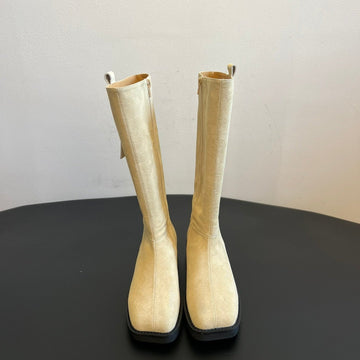 Maison Margiel 25SS Cool Square Toe Tall Riding Boots Off-White Suede 580412