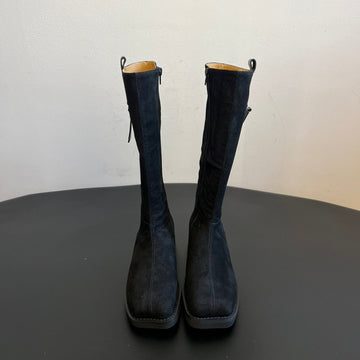 Maison Margiel 25SS Cool Square Toe Tall Riding Boots Black Suede 580413