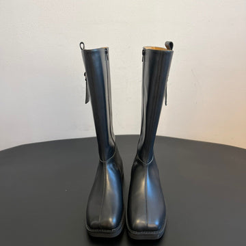 Maison Margiel 25SS Cool Square Toe Tall Riding Boots Black Glossy Leather 580415