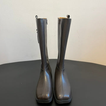 Maison Margiel 25SS Cool Square Toe Tall Riding Boots Dark Gray Glossy Leather 580414