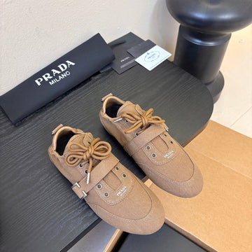 Prada Classic Retro German Trainer Brown Sneakers In Sheepskin Fabric 580382