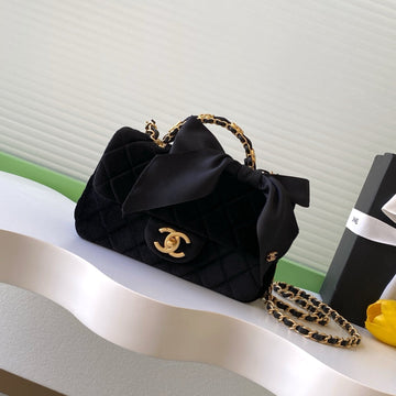 Chanel 25K Series Velvet Bow Cf Handle Bag 20 Black 275900