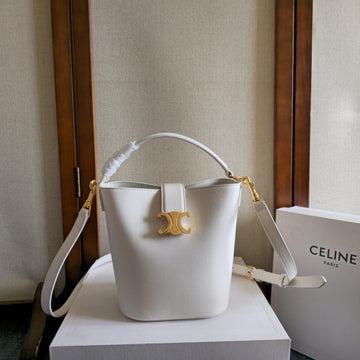 Celine New Small White Bucket Bag In Calfskin 276312