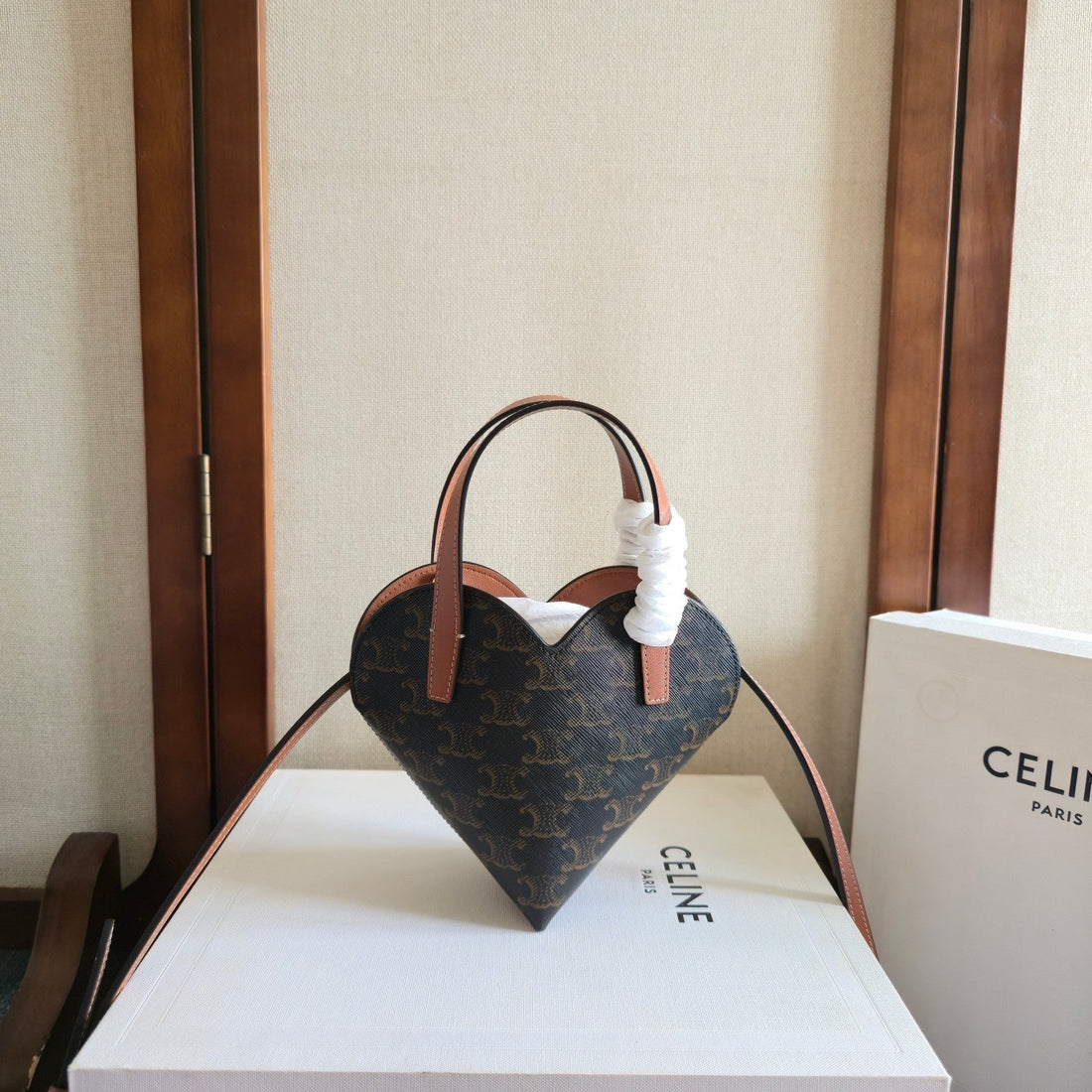 Celine Heart-Shaped Black Brown Bag In Pvc Fabric With Leather 276287