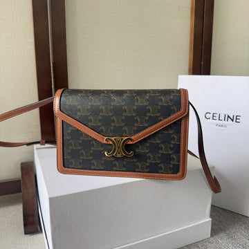 Celine New Large Woc Envelope Black Brown Bag In Pvc Fabric With Leather 276284