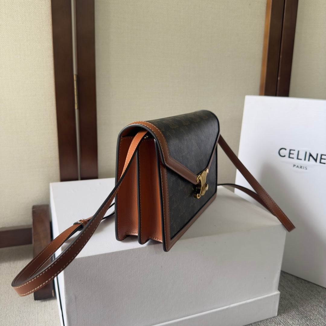 Celine New Large Woc Envelope Black Brown Bag In Pvc Fabric With Leather 276284