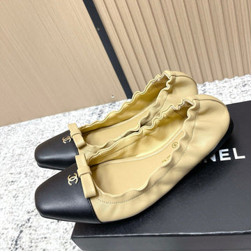 Chanel 26 Ruffle Brown Black Ballet Flats In Lambskin 591374