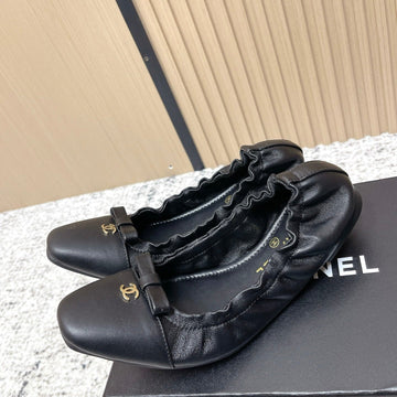 Chanel 26 Ruffle Black Ballet Flats In Lambskin 591373