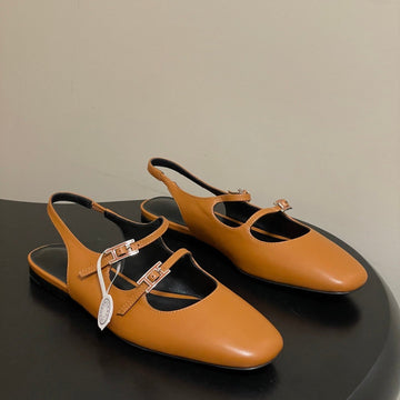 Hermes 26S Mila Open-Heel Sandals Brown In Calfskin 594347