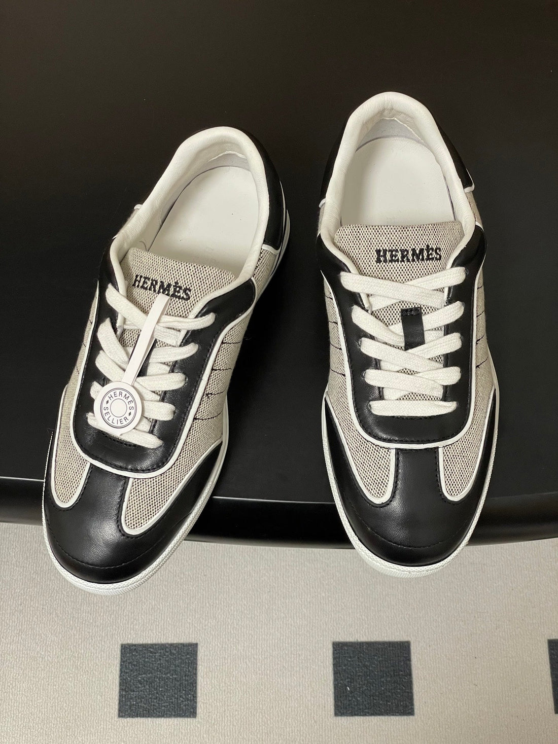 Hermes 26 Match Sneakers Black Gray In Calfskin 594336