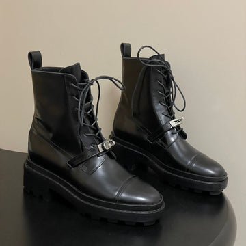 Hm Kelly Buckle Classic Ankle Boots Black In Cowhide 594334