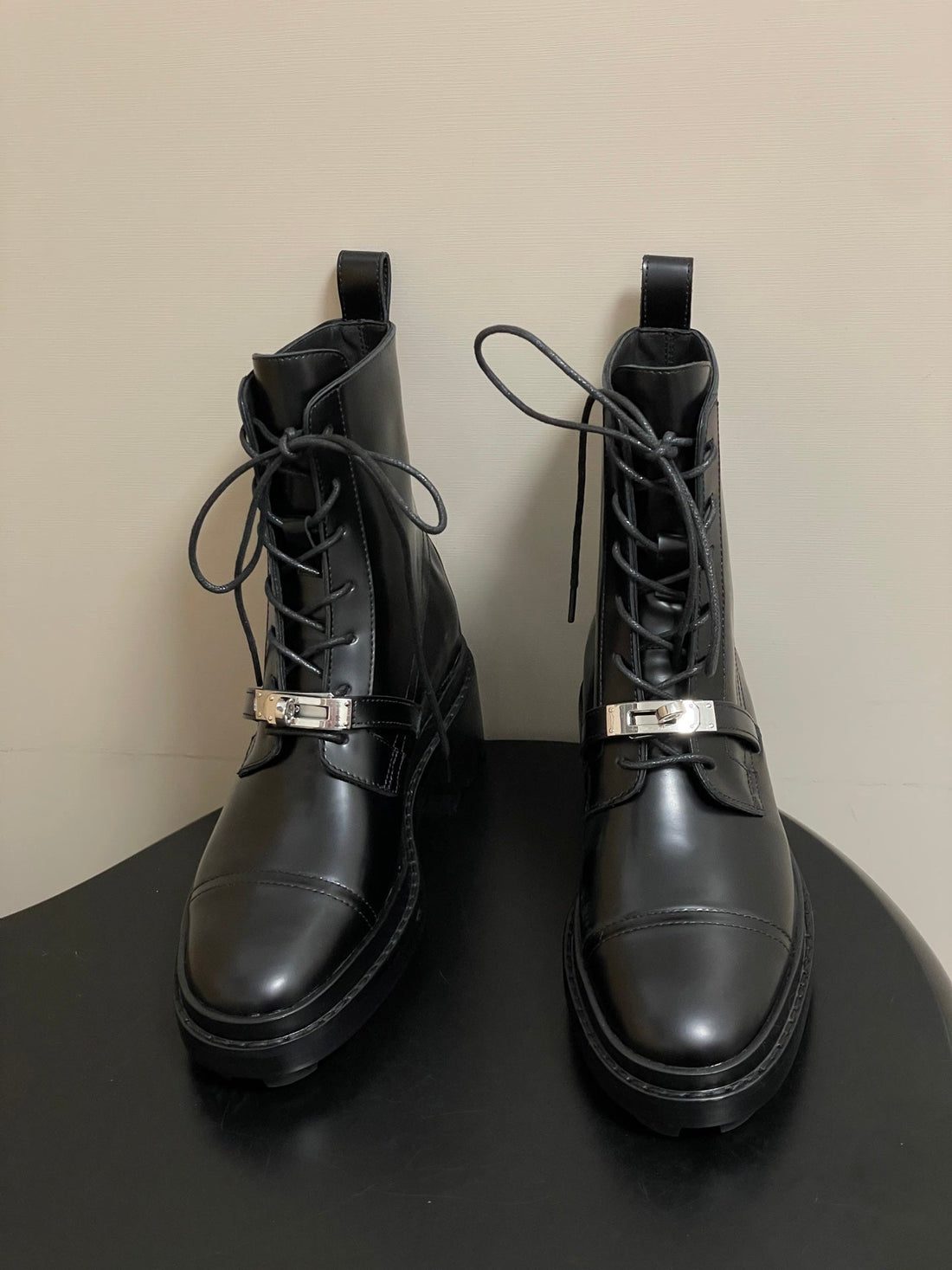 Hm Kelly Buckle Classic Ankle Boots Black In Cowhide 594334