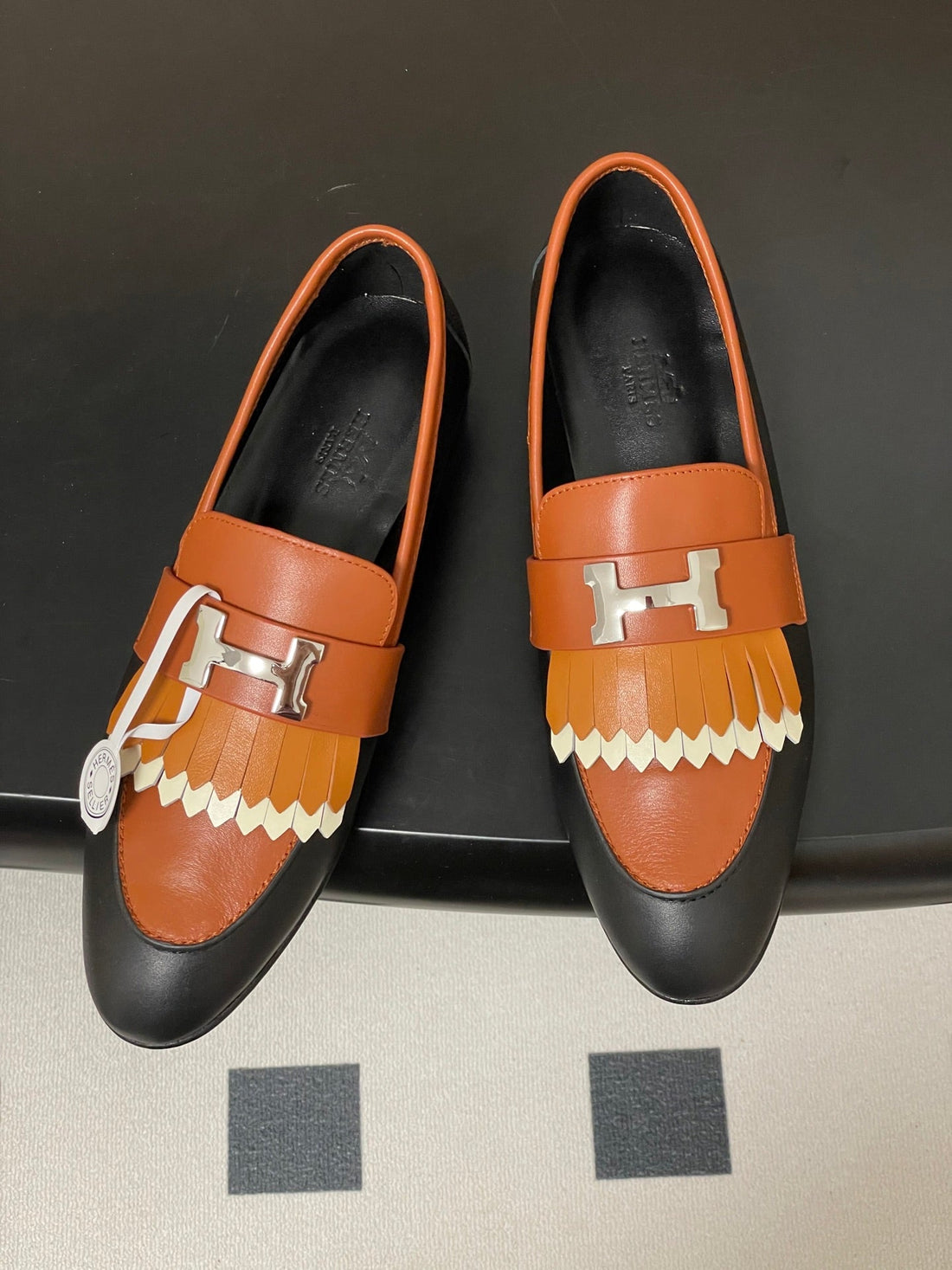 Hm Royal Loafers Black Orange In Calfskin 594332