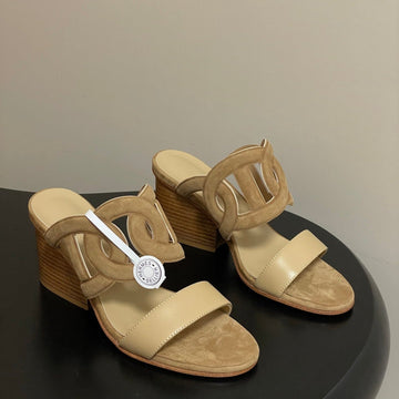 Hm Lipari 70 Chunky Heeled Sandal Series Brown Beige In Suede 594331