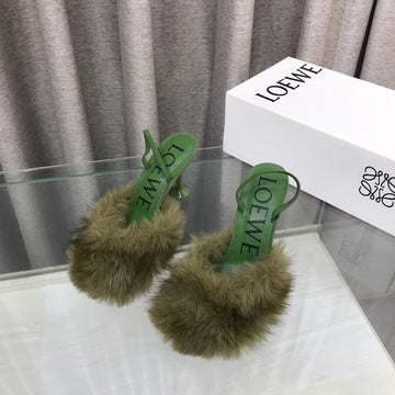 Loewe 25SS Fur-Lined Mule 100 Green In Fox Fur 597443