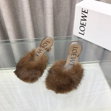 Loewe 25SS Fur-Lined Mule 60 Brown In Fox Fur 597436