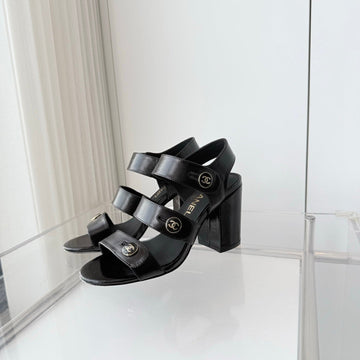 Chanel 26 Turnlock 80 Black Sandal Heels In Lambskin 597407