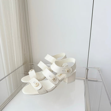 Chanel 26 Turnlock 40 White Sandal Heels In Lambskin 597402