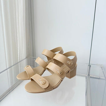 Chanel 26 Turnlock 40 Beige Sandal Heels In Lambskin 597401