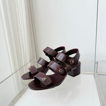 Chanel 26 Turnlock 40 Burgundy Sandal Heels In Lambskin 597400