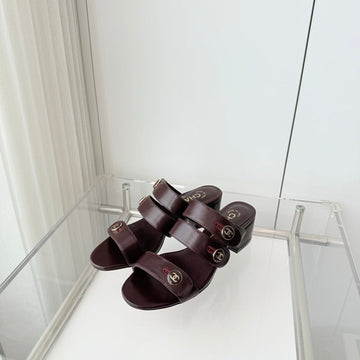 Chanel 26 Turnlock 40 Burgundy Sandal Mule In Lambskin 597397