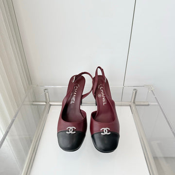 Chanel 26 High Heels Burgundy Black 90 In Lambskin 597386