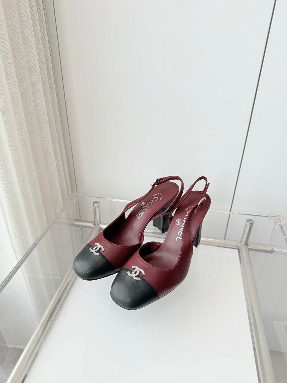 Chanel 26 High Heels Burgundy Black 90 In Lambskin 597386