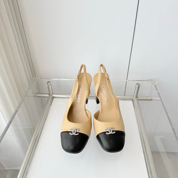 Chanel 26 High Heels Beige Black 90 In Lambskin 597385