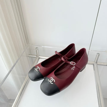 Chanel 26 Maryjane Shoes Burgundy Black Lambskin 597383