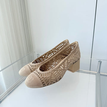Chanel 26 Ladies 50 Ballet Flats Taupe In Fabric 597339
